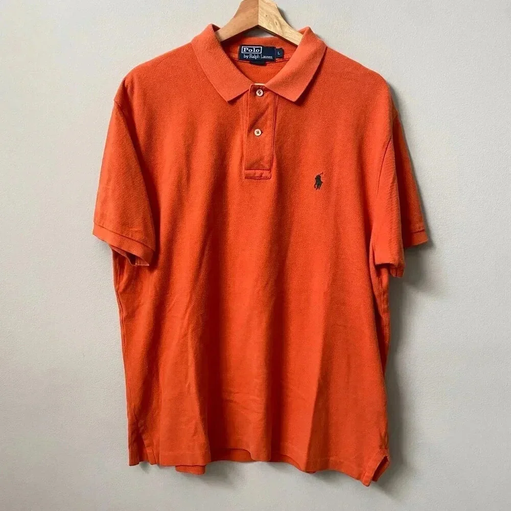 Vintage Polo Ralph Lauren Men's Large Short Sleeve Retro Orange Polo Shirt 90s